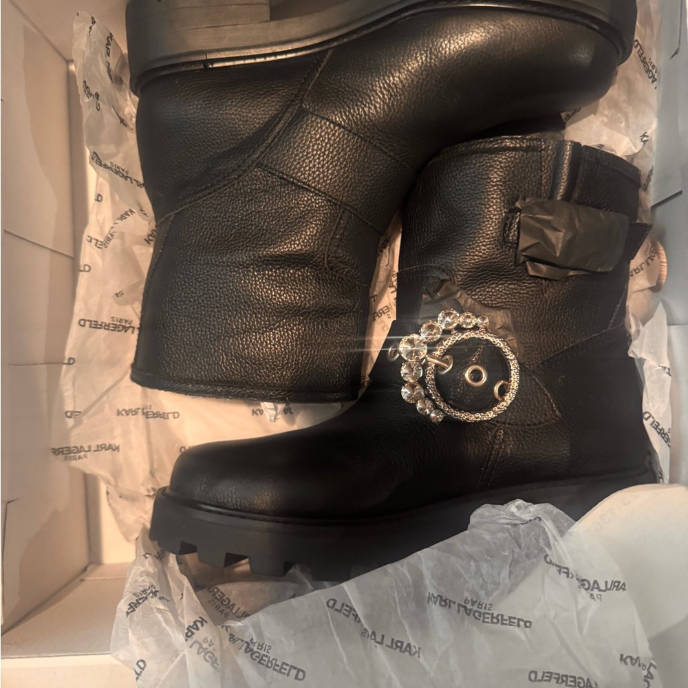 Karl Lagerfeld Black Tumbled Leather Boots Brand New Women’s Size 8